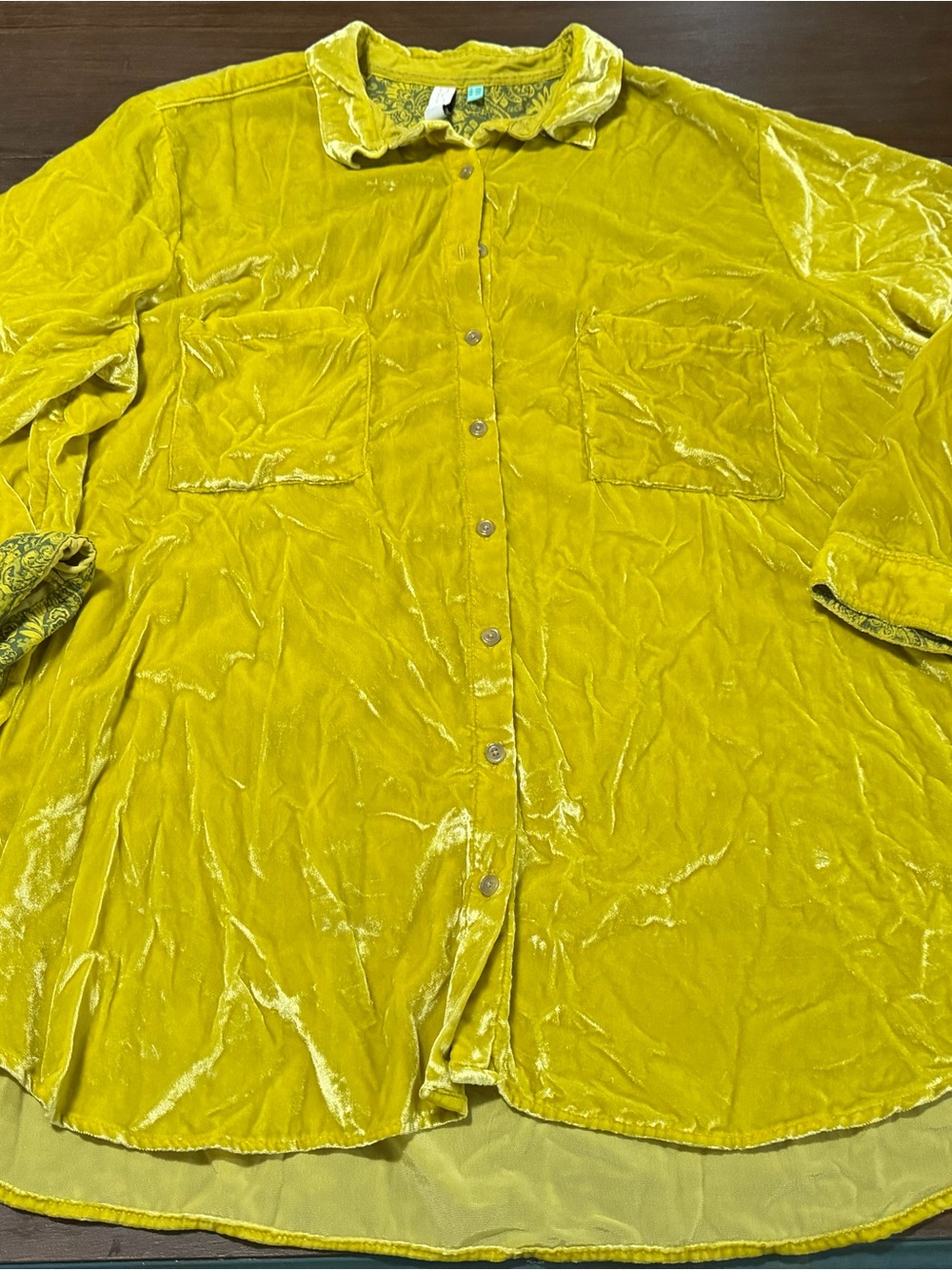Pilcro Velvet Button-Down Shirt in Mustard